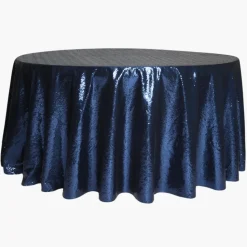 132" Round Sequin Tablecloth - Navy Blue (New Tone)