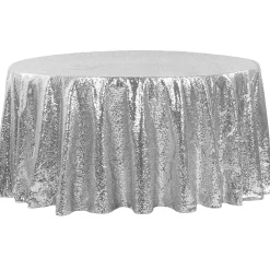 120" Round Sequin Tablecloth - Silver