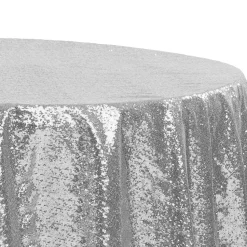 132" Round Sequin Tablecloth - Silver