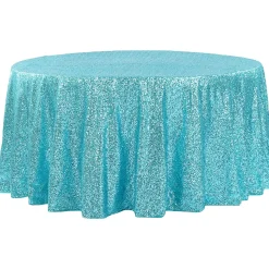 120" Round Sequin Tablecloth - Turquoise