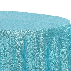 120" Round Sequin Tablecloth - Turquoise