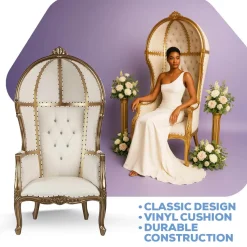 Royal Bride and Groom Throne Chair - Tan & Gold
