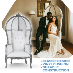 Royal Throne Chair- White Vinyl/ Silver Frame