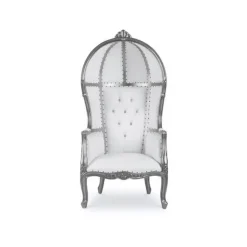 Royal Throne Chair- White Vinyl/ Silver Frame