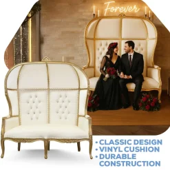 Royal Throne Loveseat - Ivory Vinyl/Gold Frame