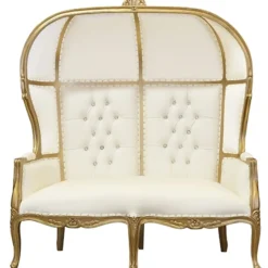 Royal Throne Loveseat - Ivory Vinyl/Gold Frame