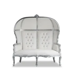 Royal Throne Loveseat - White Vinyl/Silver Frame