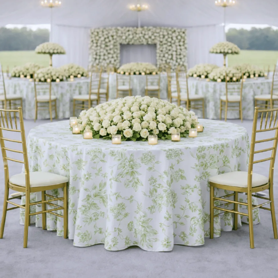 Sage Flores Jacquard Tablecloth - Multiple Size Options