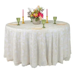 Sequin Looping Leaves Tablecloth Overlay 120" Round - Light Ivory/Off White
