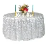 Sequin Looping Leaves Tablecloth Overlay 120" Round - Silver