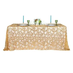 Sequin Looping Leaves Tablecloth Overlay 90"x132" Rectangle - Gold