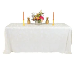 Sequin Looping Leaves Tablecloth Overlay 90"x132" Rectangle - Light Ivory/Off White