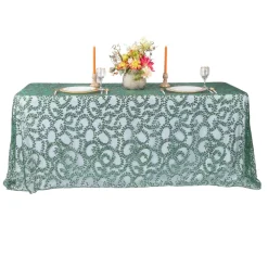Sequin Looping Leaves Tablecloth Overlay 90"x156" Rectangle - Emerald Green