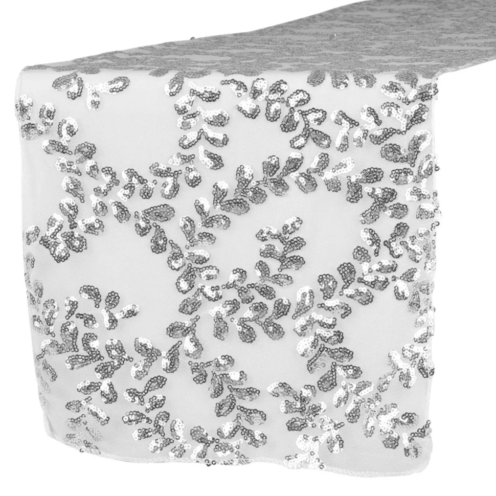 Sequin Looping Leaves Table Runner - Silver