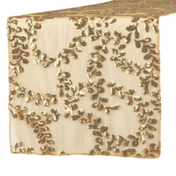 Sequin Looping Leaves Table Runner - Gold