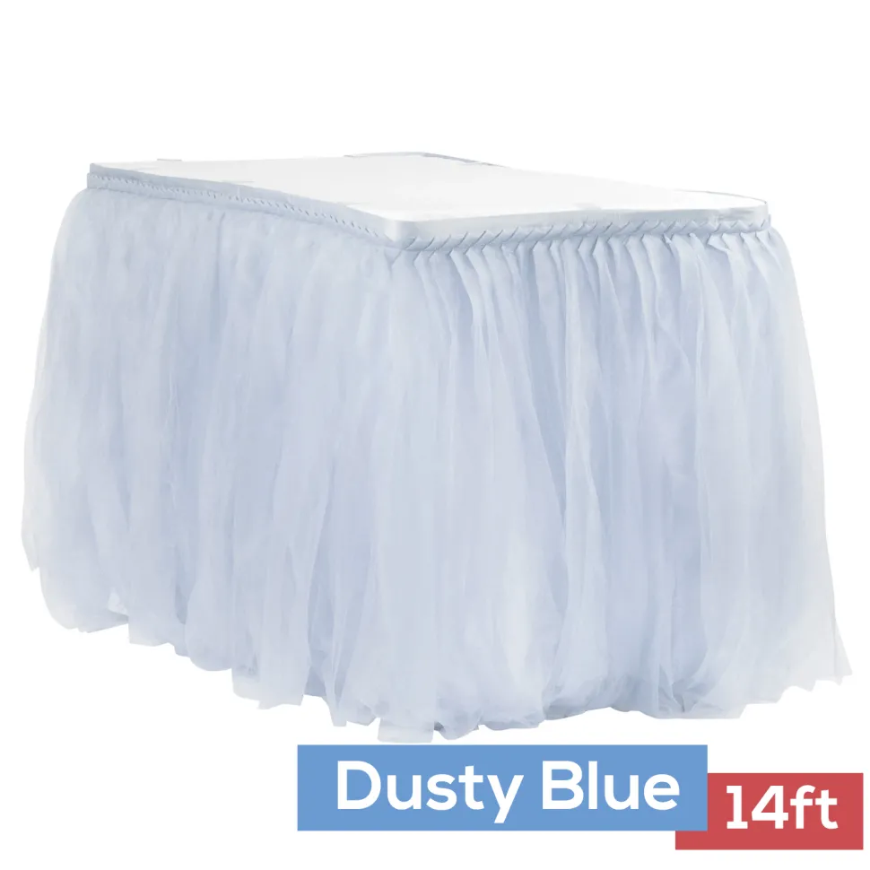 Sheer Tulle Tutu Table Skirt - 14ft long - Dusty Blue