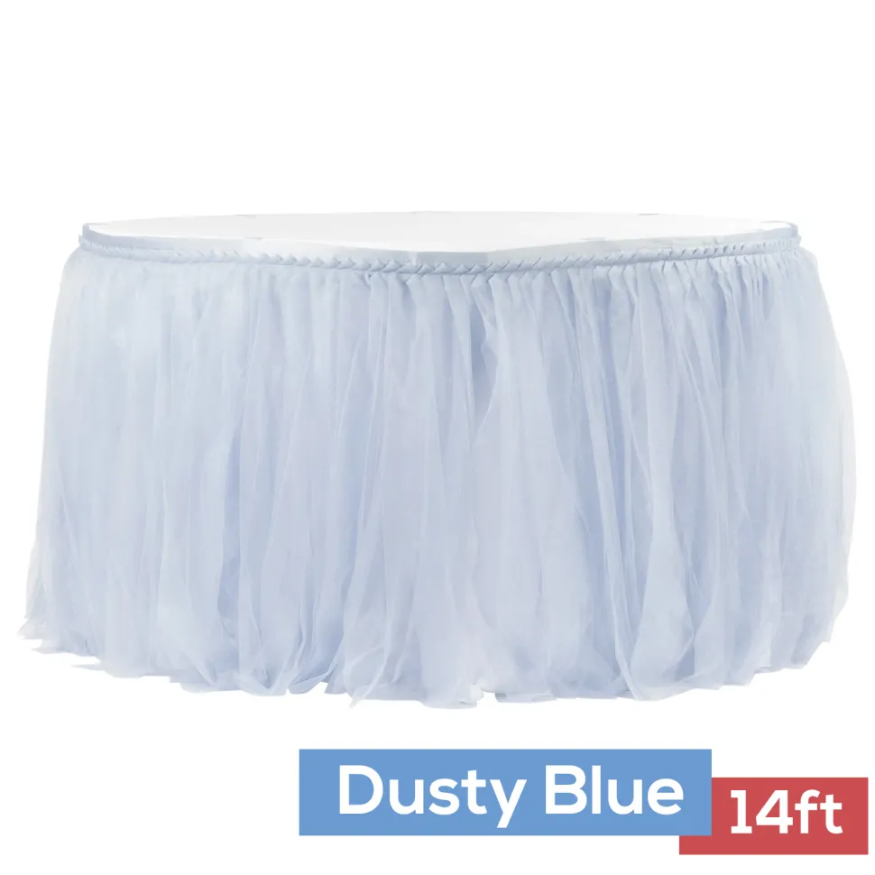 Sheer Tulle Tutu Table Skirt - 14ft long - Dusty Blue