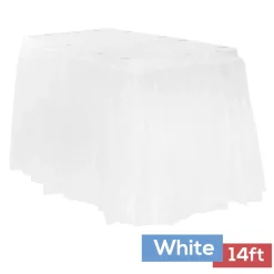 Sheer Tulle Tutu Table Skirt - 14ft long - White