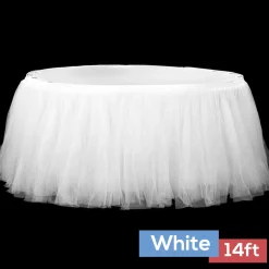 Sheer Tulle Tutu Table Skirt - 14ft long - White