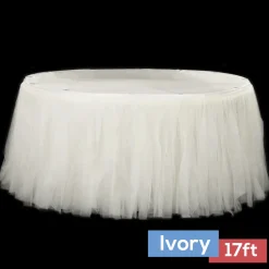 Sheer Tulle Tutu Table Skirt - 17ft long - Ivory