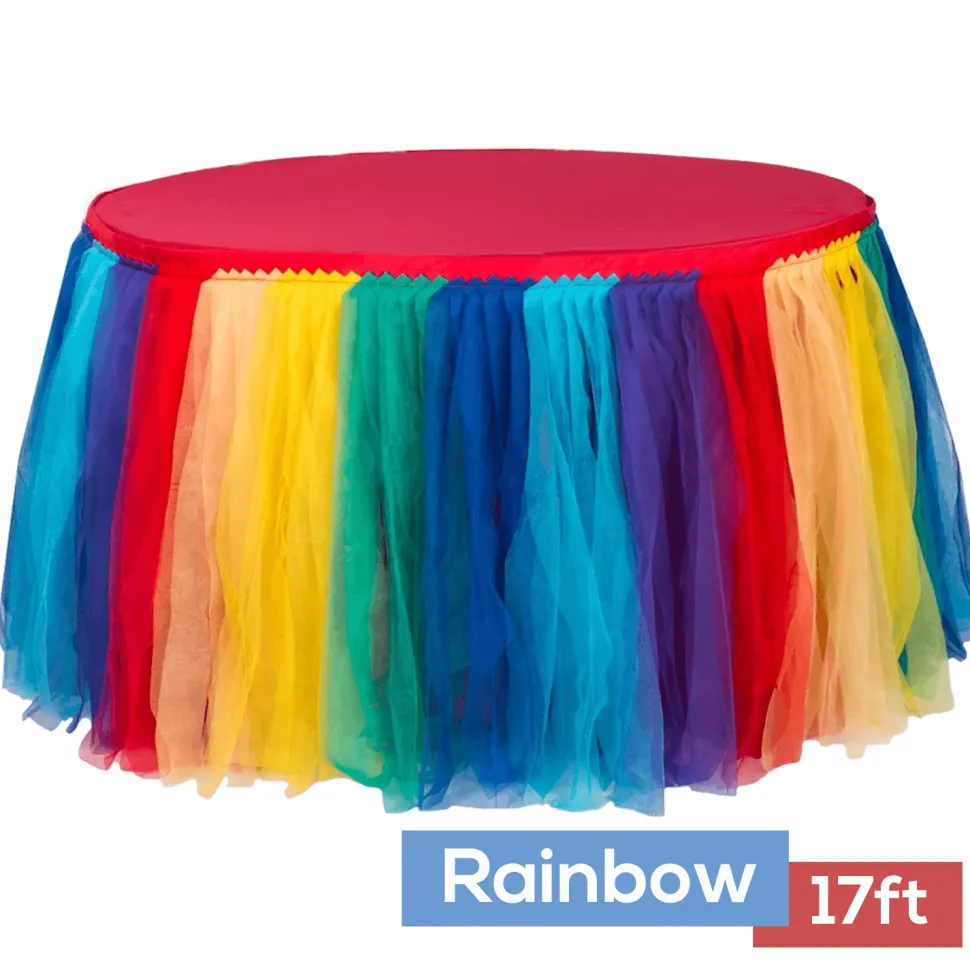 Sheer Tulle Tutu Table Skirt - 17ft long - Rainbow