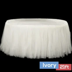Sheer Tulle Tutu Table Skirt - 21ft long - Ivory