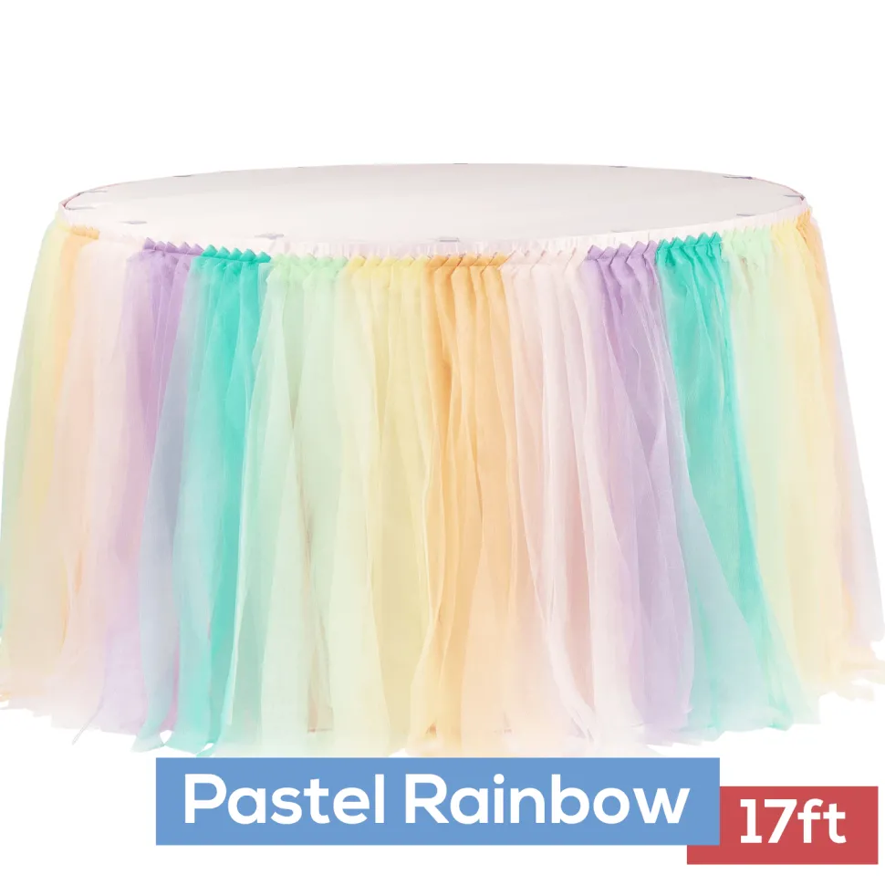 Sheer Tulle Tutu Table Skirt - 17ft long - Pastel Rainbow