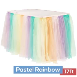 Sheer Tulle Tutu Table Skirt - 17ft long - Pastel Rainbow