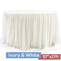 Sheer Two Tone Tulle Table Skirt Extra Long 57" x 17ft - Ivory & White
