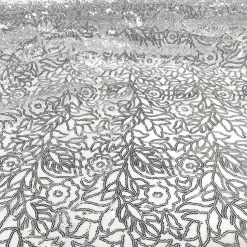 Silver - Fancy Leaf Sequin Overlay by Eastern Mills - Many Size Options