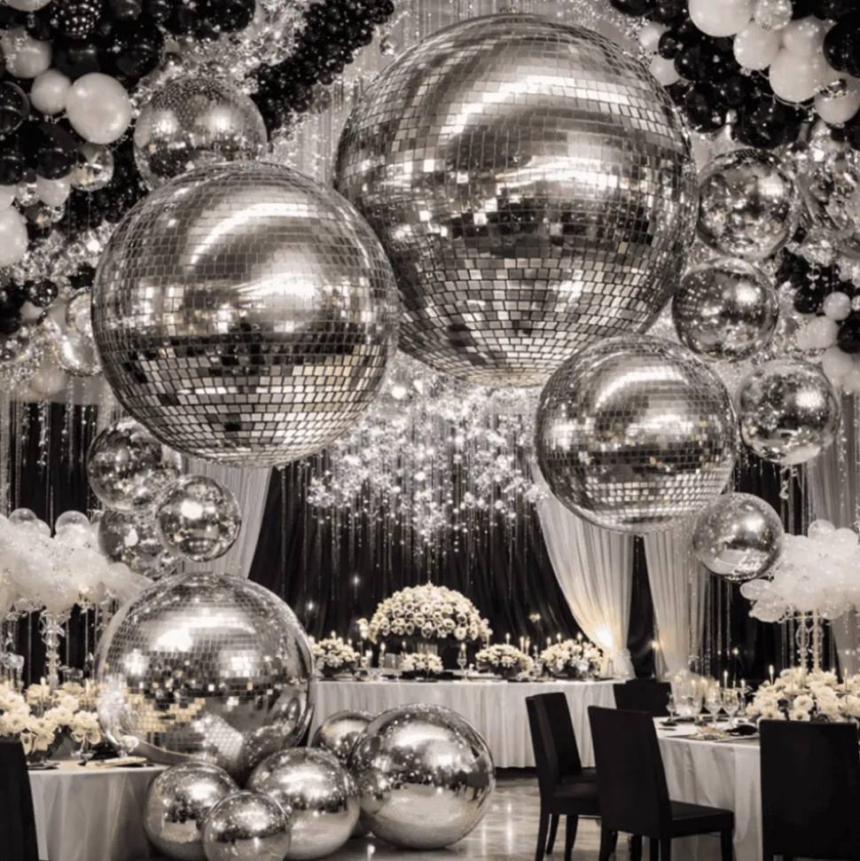Silver Giant Inflatable Disco Ball Sphere – Maxorb™ Reflective Ceiling Event Decor – Commercial Installation Sizes
