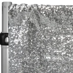 Silver Sequin Backdrop Curtain w/ 4" Rod Pocket by Eastern Mills - 8ft Long x 9.5ft Wide
