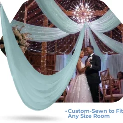 Single Piece -Angel Blue FR Sheer Prefabricated Ceiling Drape Panel - Choose Length and Drop!