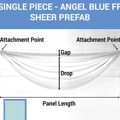 Single Piece -Angel Blue FR Sheer Prefabricated Ceiling Drape Panel - Choose Length and Drop!