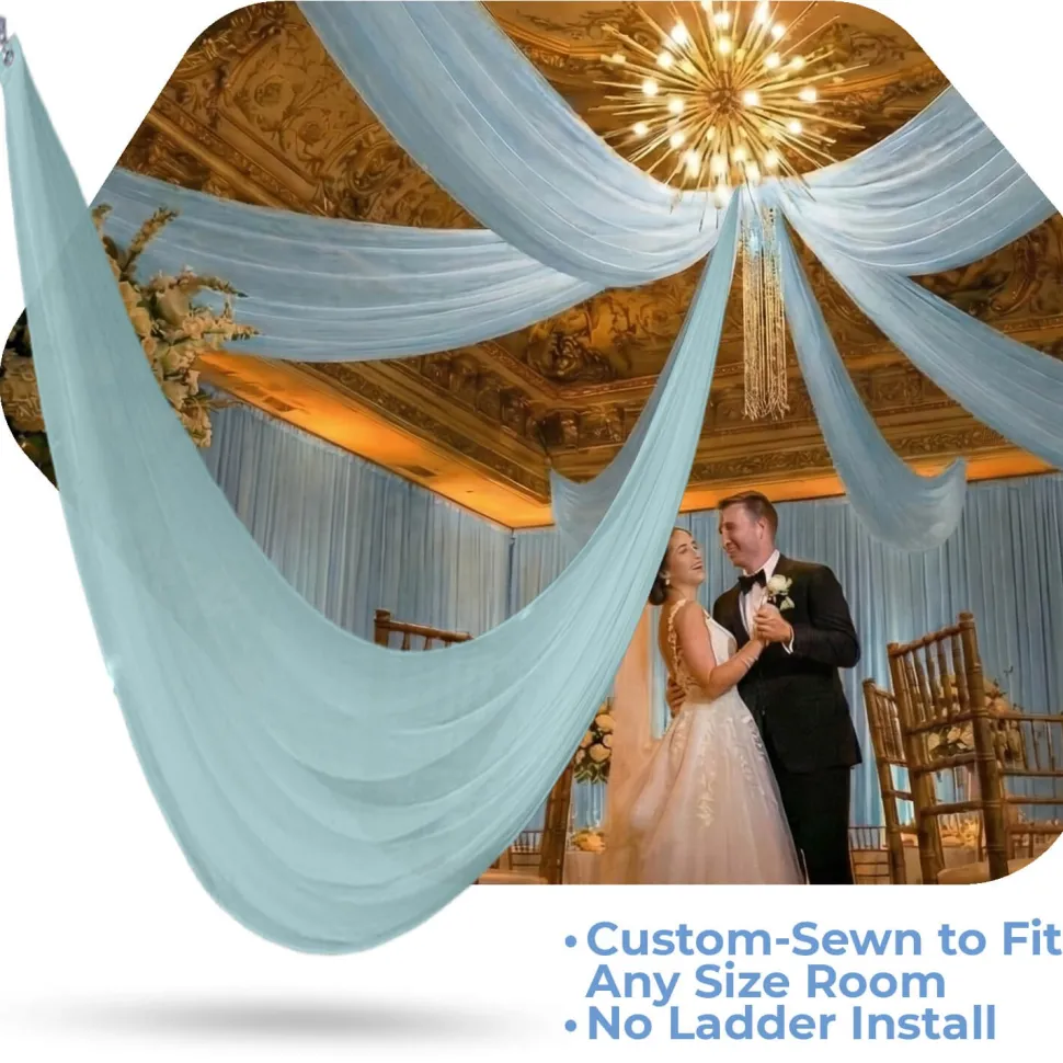 Single Piece - Angel Blue Sheer Prefabricated Ceiling Drape Panel - Choose Length and Drop!