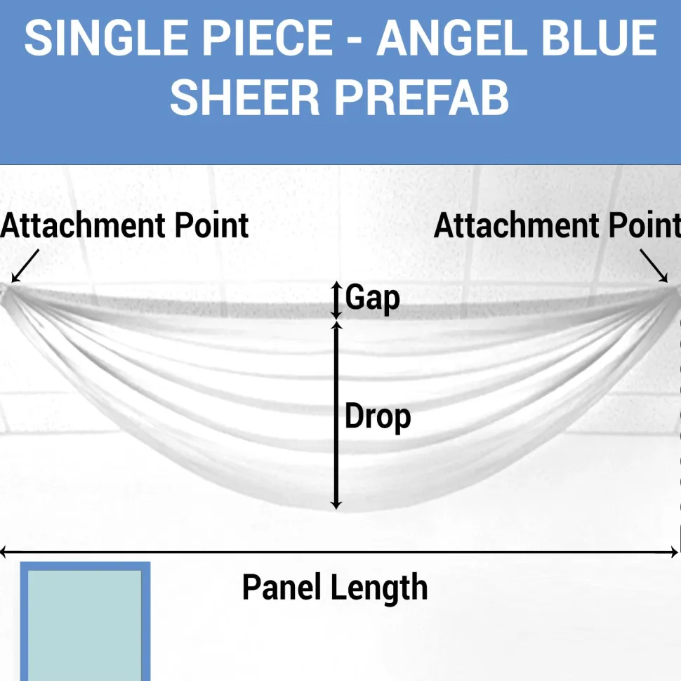 Single Piece - Angel Blue Sheer Prefabricated Ceiling Drape Panel - Choose Length and Drop!