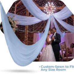 Single Piece -Baby Blue FR Sheer Prefabricated Ceiling Drape Panel - Choose Length and Drop!