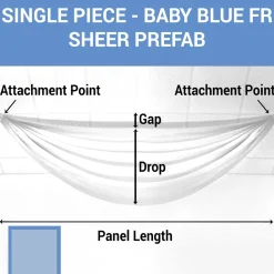 Single Piece -Baby Blue FR Sheer Prefabricated Ceiling Drape Panel - Choose Length and Drop!
