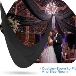 Single Piece -Black FR Sheer Prefabricated Ceiling Drape Panel - Choose Length and Drop!