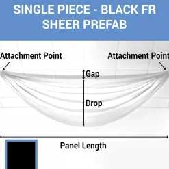 Single Piece -Black FR Sheer Prefabricated Ceiling Drape Panel - Choose Length and Drop!