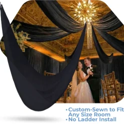 Single Piece - Black Sheer Prefabricated Ceiling Drape Panel - Choose Length and Drop!