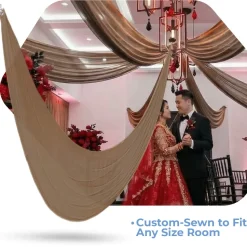 Single Piece - Bronze Crushed Taffeta Prefabricated Ceiling Drape Panel - Choose Length and Drop!