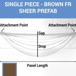 Single Piece -Brown FR Sheer Prefabricated Ceiling Drape Panel - Choose Length and Drop!