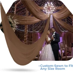 Single Piece -Brown FR Sheer Prefabricated Ceiling Drape Panel - Choose Length and Drop!