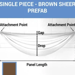 Single Piece - Brown Sheer Prefabricated Ceiling Drape Panel - Choose Length and Drop!