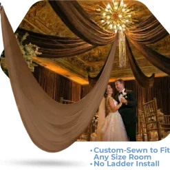Single Piece - Brown Sheer Prefabricated Ceiling Drape Panel - Choose Length and Drop!