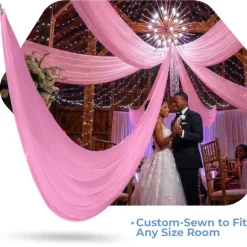 Single Piece -Bubble Gum Pink FR Sheer Prefabricated Ceiling Drape Panel - Choose Length and Drop!