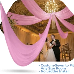Single Piece - Bubble Gum Pink Sheer Prefabricated Ceiling Drape Panel - Choose Length and Drop!