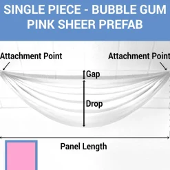 Single Piece - Bubble Gum Pink Sheer Prefabricated Ceiling Drape Panel - Choose Length and Drop!