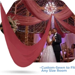 Single Piece -Burgundy FR Sheer Prefabricated Ceiling Drape Panel - Choose Length and Drop!
